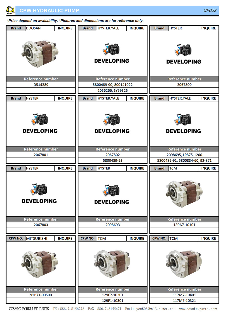 Cosmic Forklift Parts On Sale No 341 Cpw Hydraulic Pump Cfg22 Series Catalogue Part No Newest Promotion Cosmic Forklift Parts